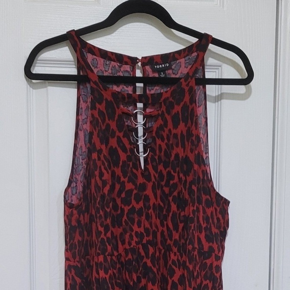 Torrid Red Leopard Print O-Ring Lattice High Low Midi Dress Plus Size 2 2X - Picture 3 of 10
